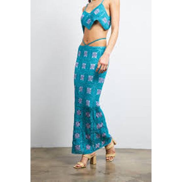 NWT! LisaMaree The 'Right Here Now' 2 Piece Crochet Set In Turquoise Size S - Picture 3 of 15